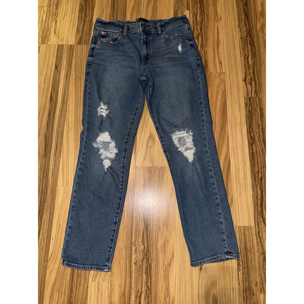 Gap Denim Womens Girlfriend Jeans Size 4 27 Distressed Dark Blue